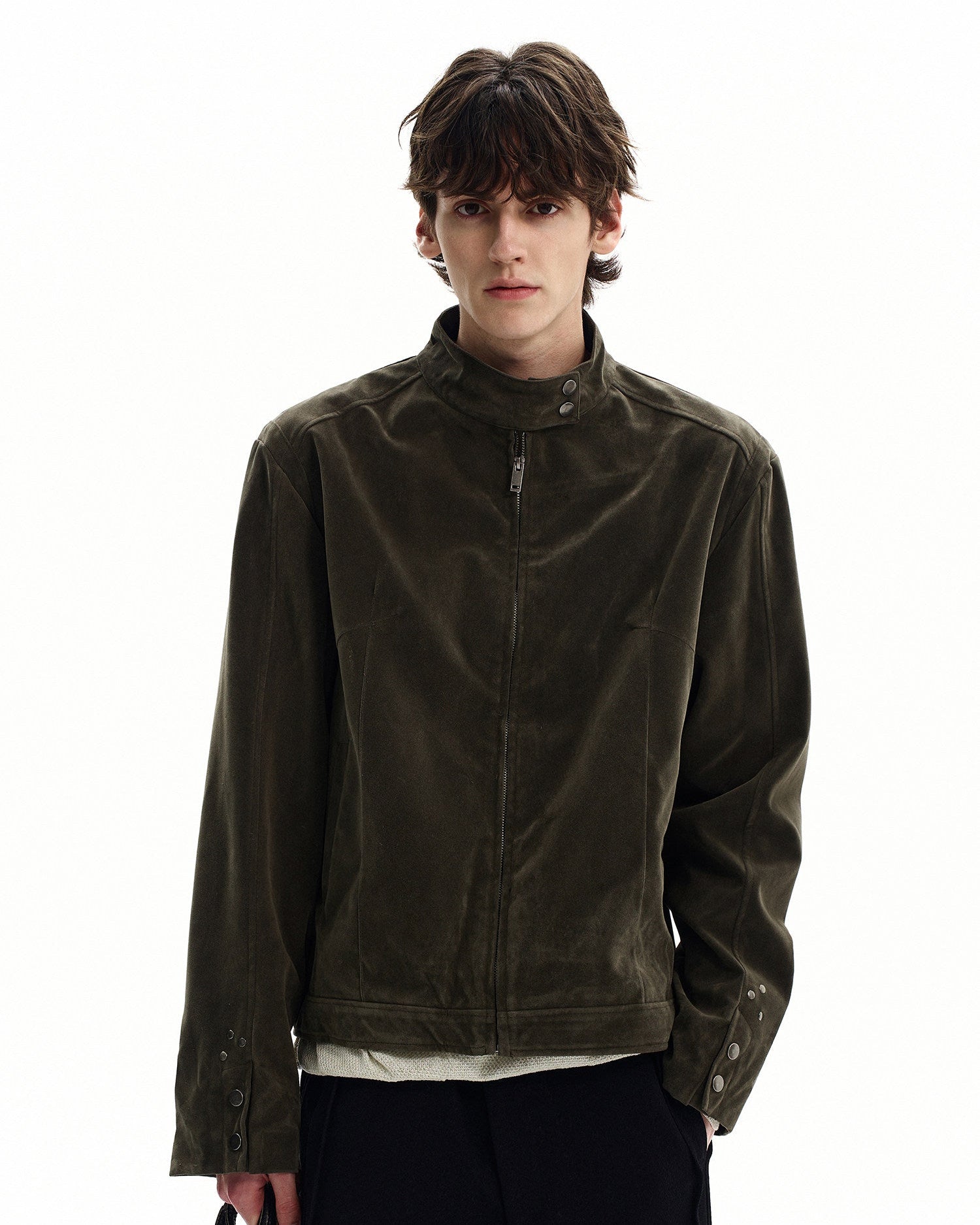 Suede Zip Stand Collar Jacket