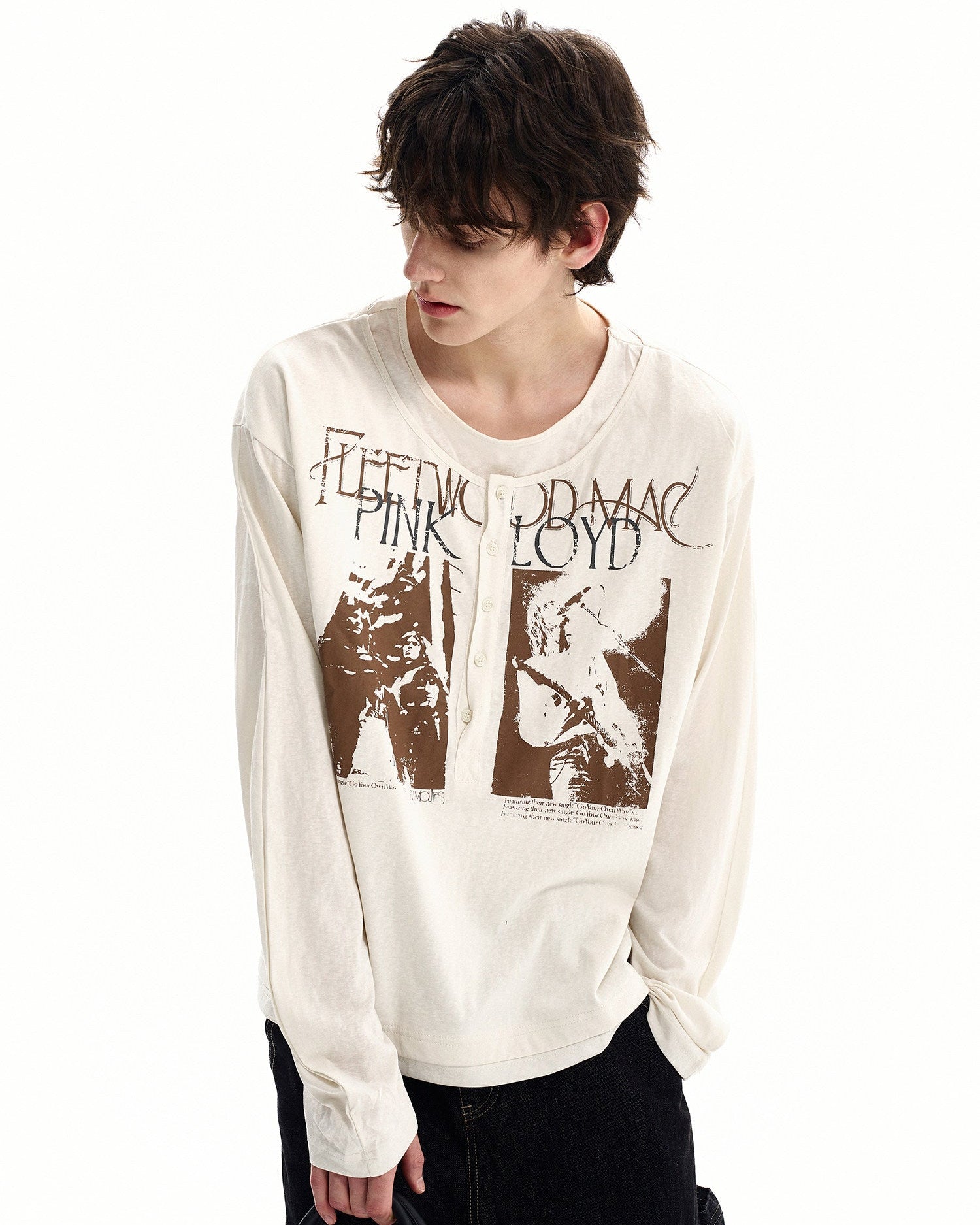 Cotton Graphic Henley Long Sleeve Tee