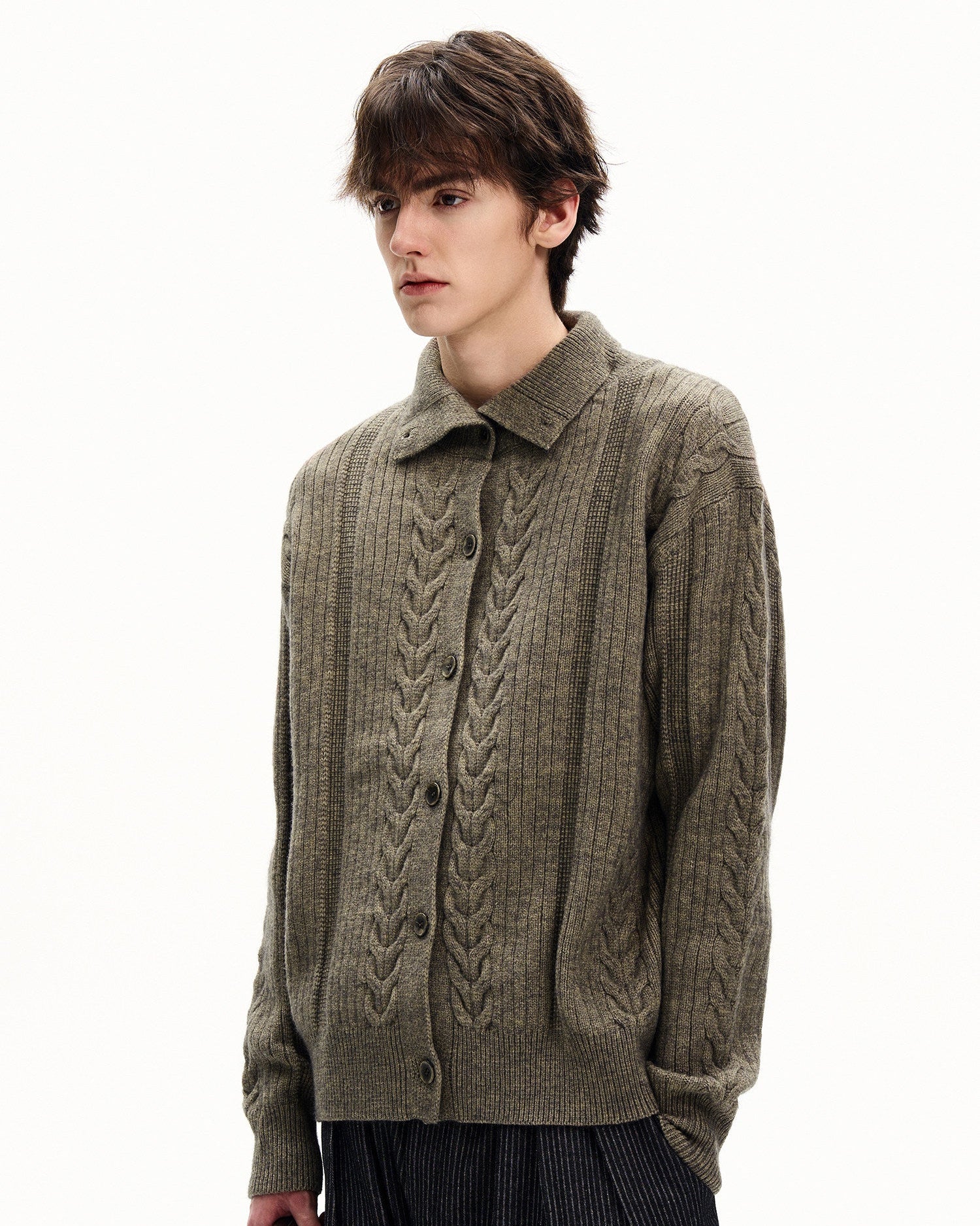 Collared Cable Knit Cardigan