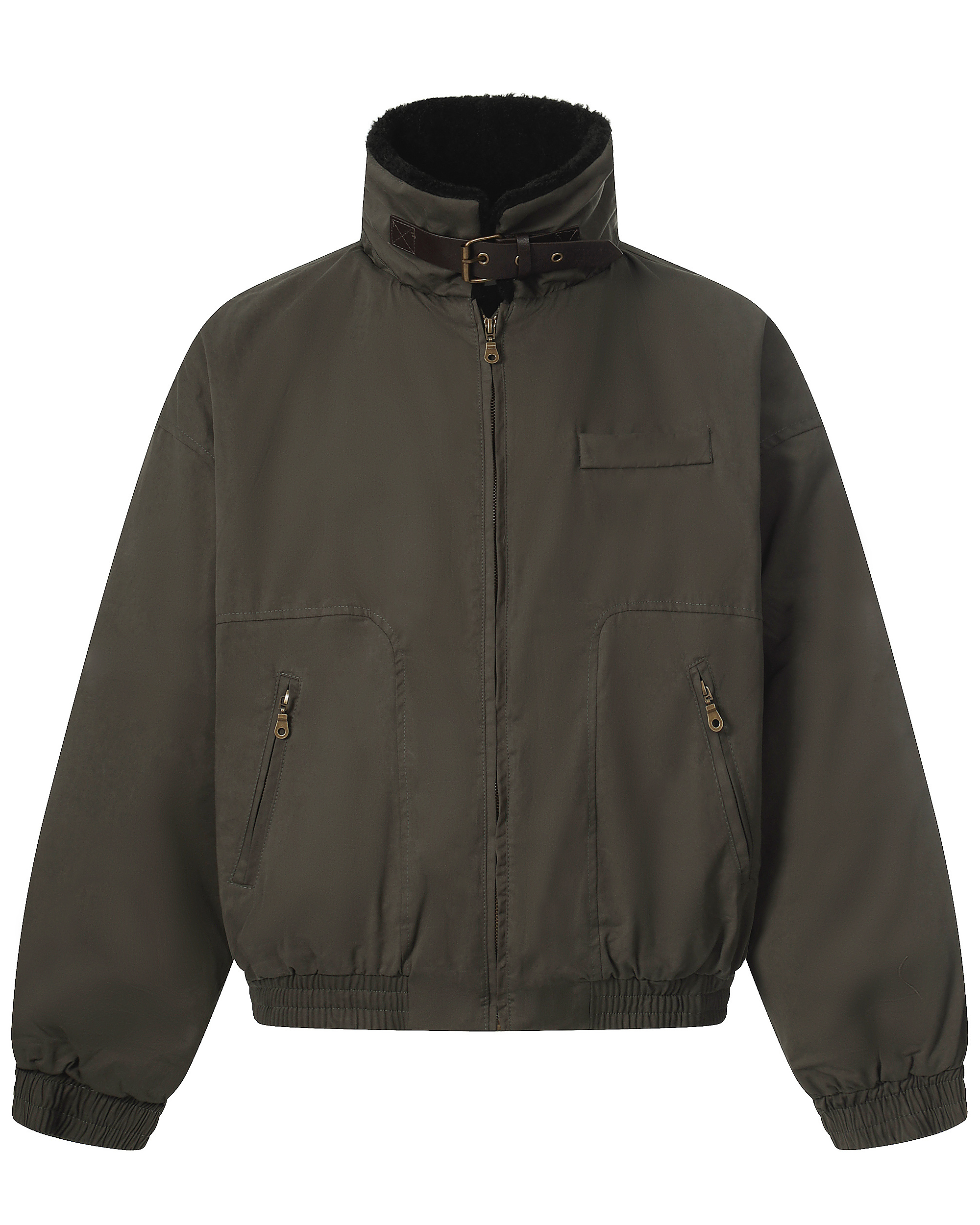 Shearling Collar Canvas Bomber Jacket