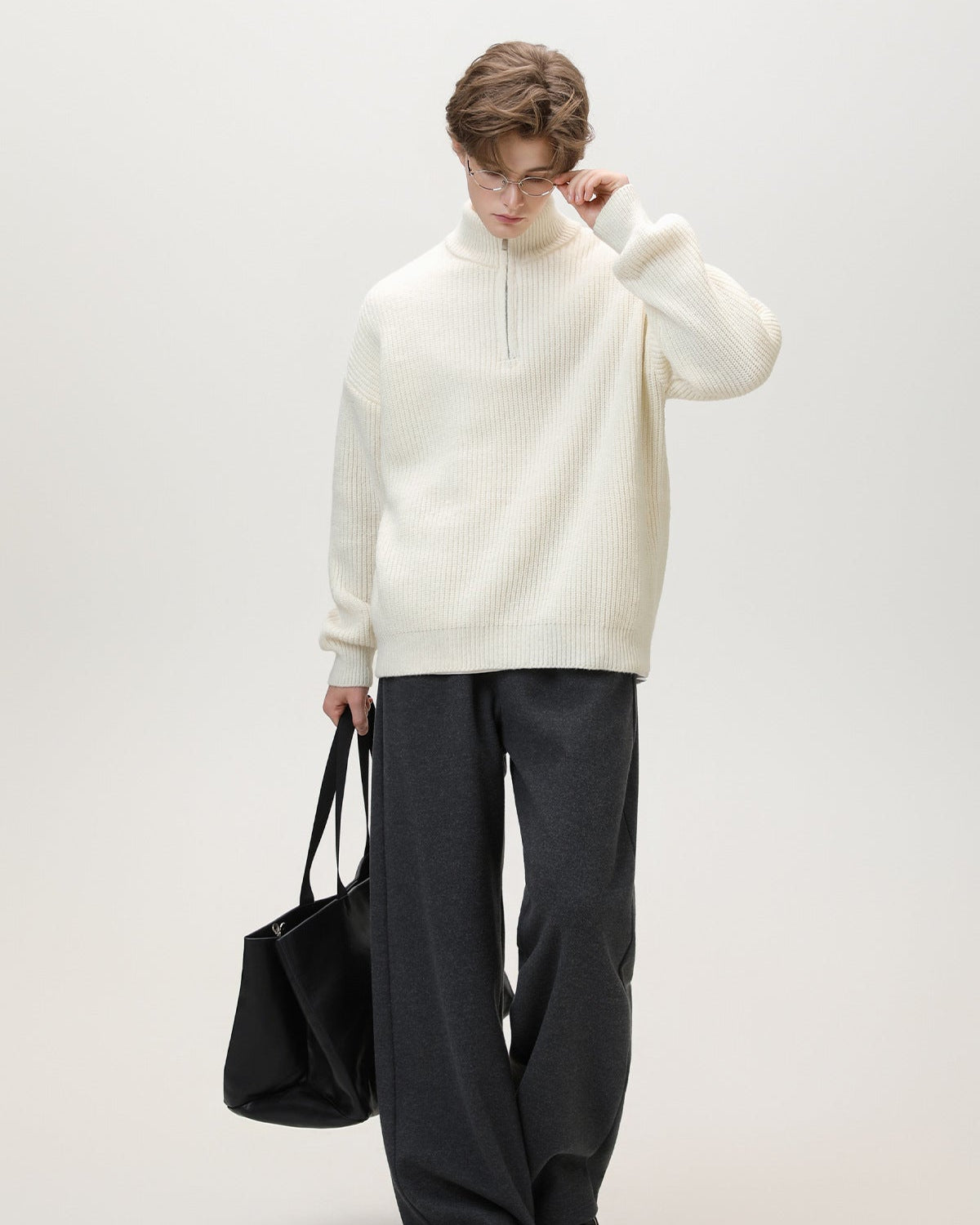 Half-Zip Collar Ribbed Knit Sweater