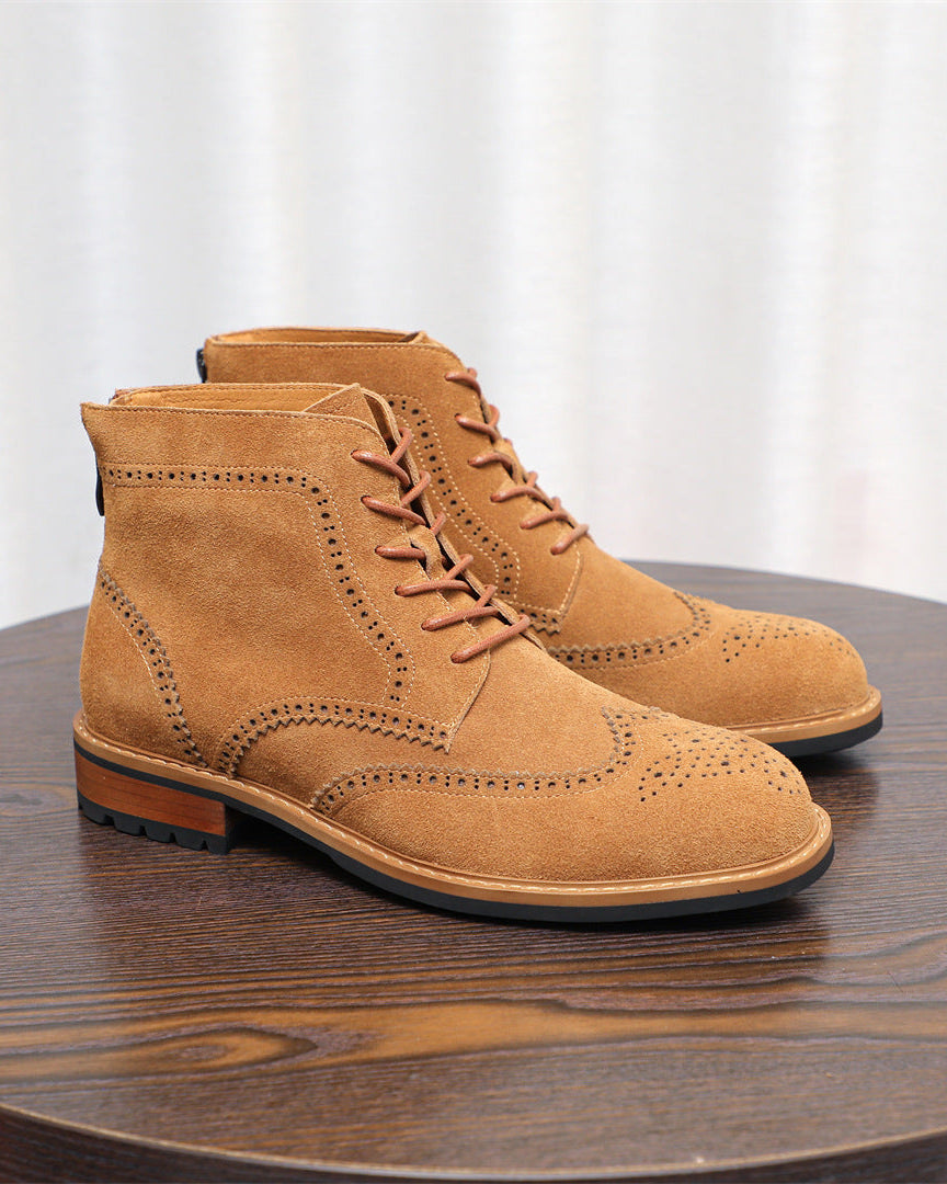 The Brogue Suede Zip Boots