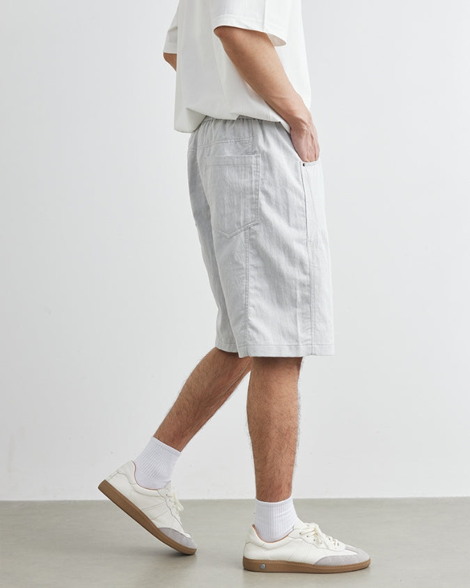 Wide Relaxed Denim Look Shorts with Drawstrings