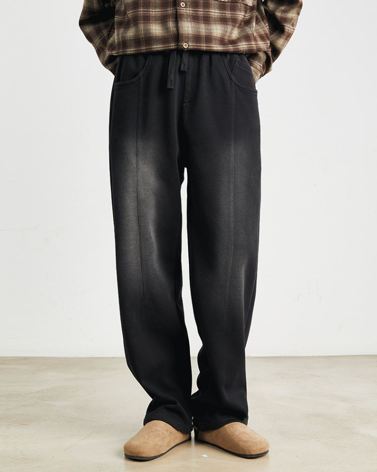 Black Washed Soft Feel Straigh Leg Pants with Waistband and Drawstrings