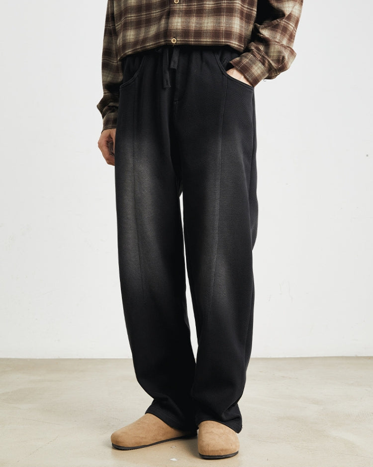 Black Washed Soft Feel Straigh Leg Pants with Waistband and Drawstrings