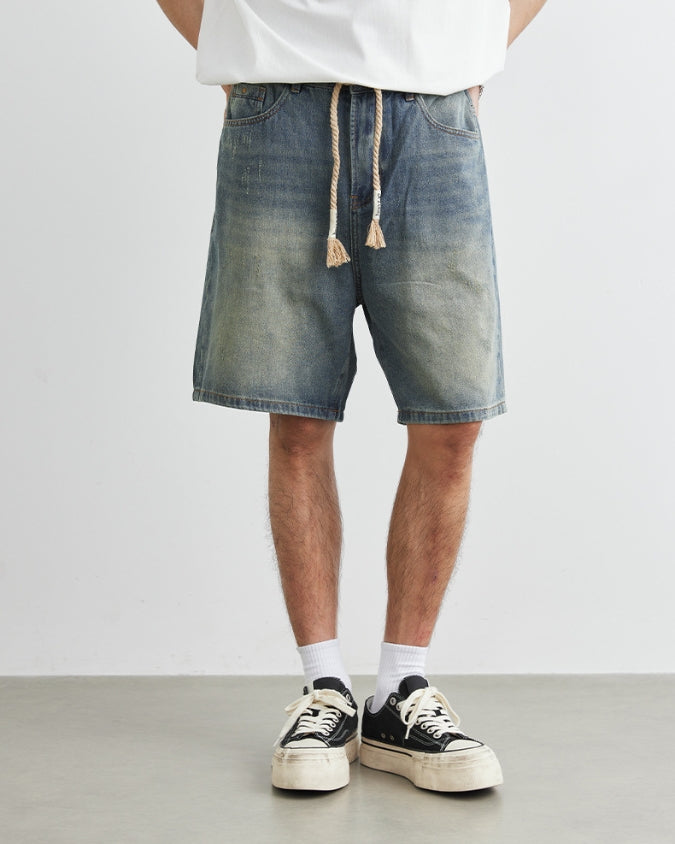 Horizon Fade Denim Shorts With Drawstrings