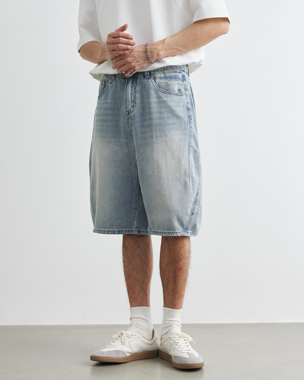 Light Wash 5-Pocket Denim Over the Knee Shorts