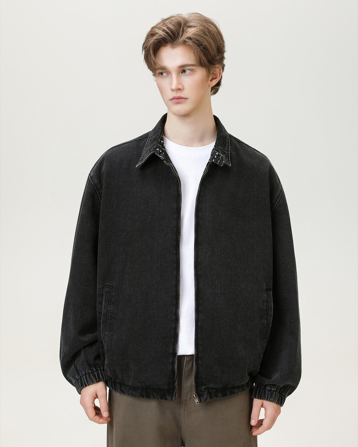 Oversized Black Denim Zip Jacket