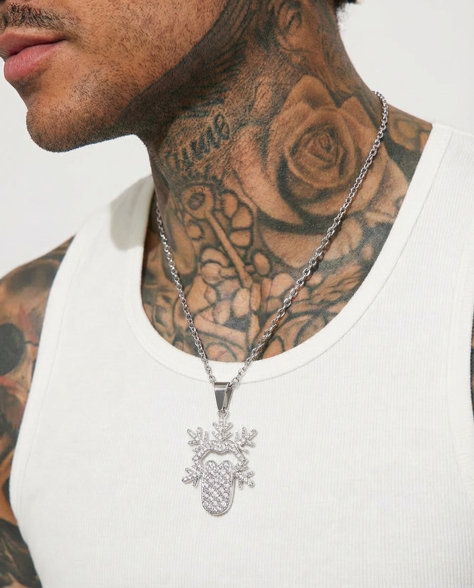 Iced Tongue Snowflake Necklace – Silver Edition