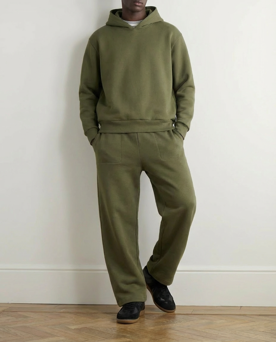 2-piece Wide Loose Fit Hoodie and Joggers Set - Olive