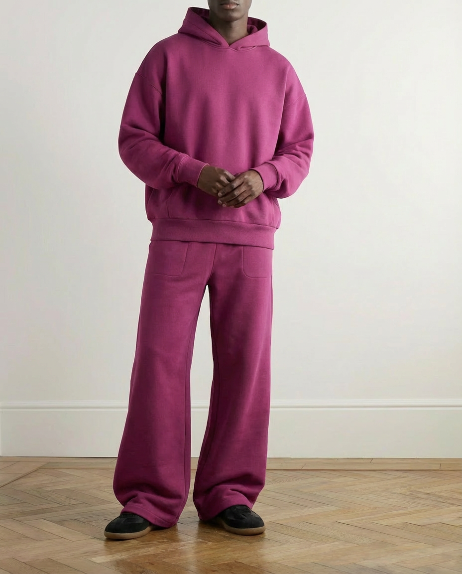 2-piece Wide Loose Fit Hoodie and Joggers Set - Pink