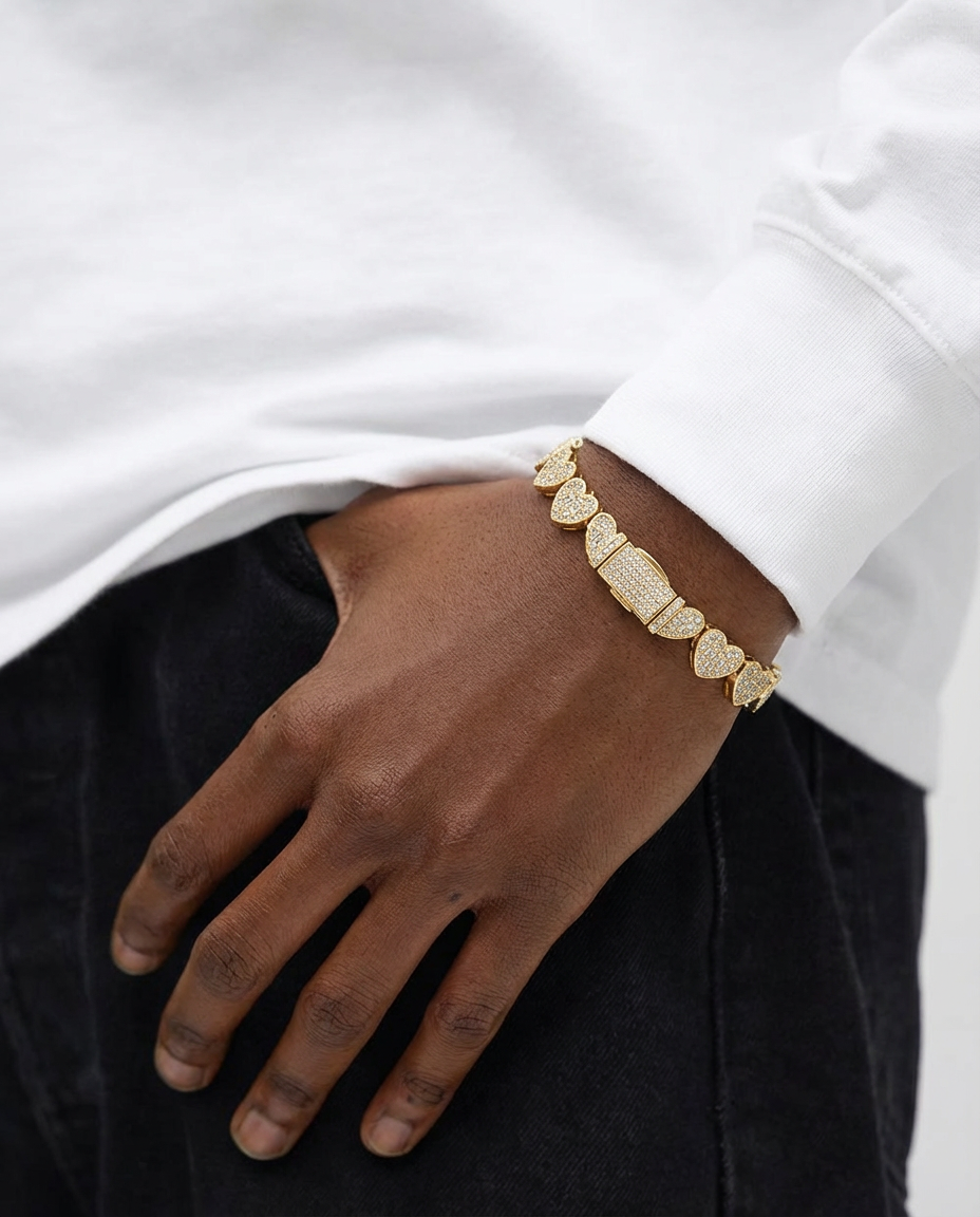 Iced Heart Link Bracelet
