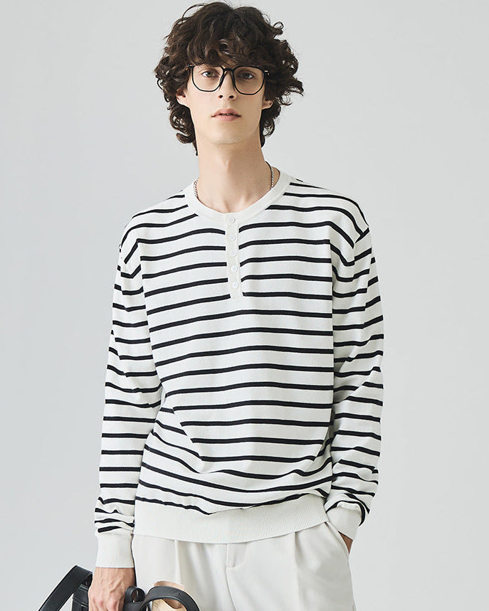 The Elliston Contrast Henley Knit Polo Sweater