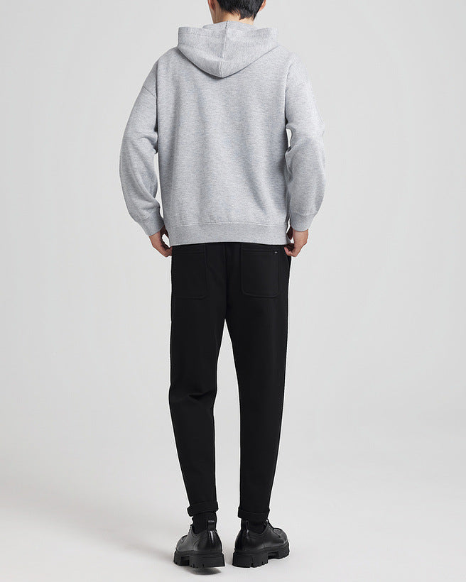 Strikket sweater med halv lynlås og hætte