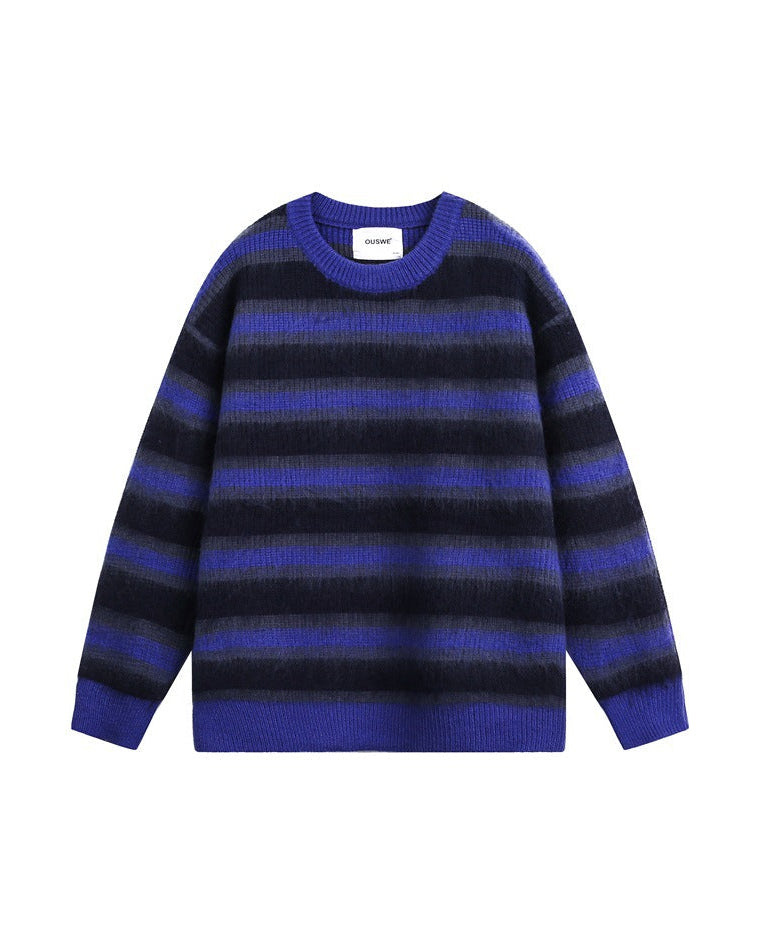 Den retrofarvede, stribede sweater i campus-stil