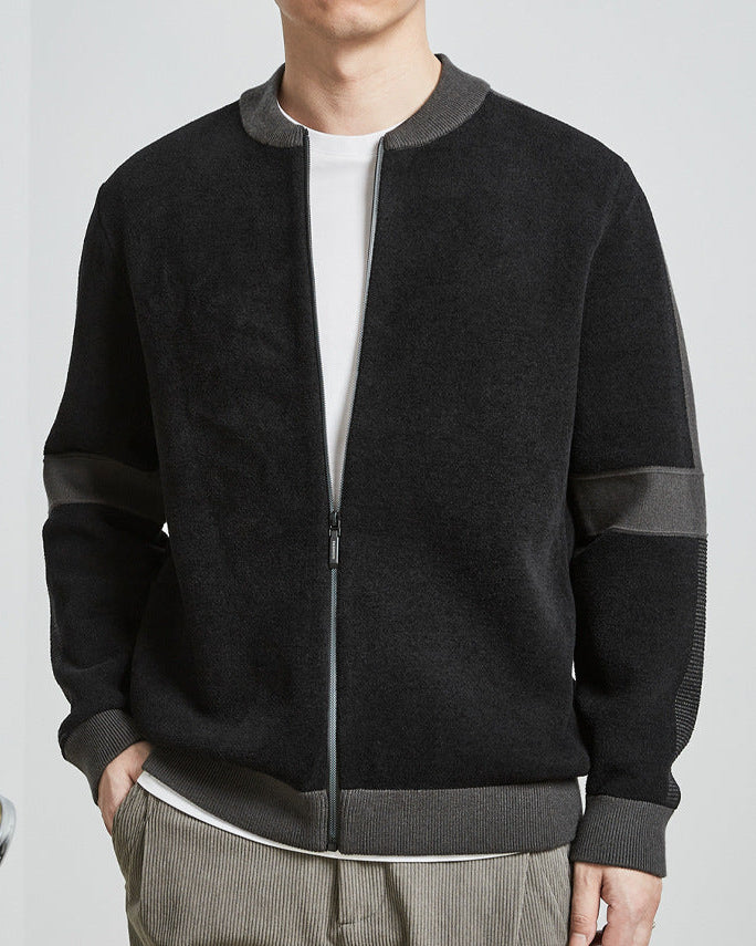 Die Mo Maike Kontrast Farbe Baseball Kragen gestrickte Jacke