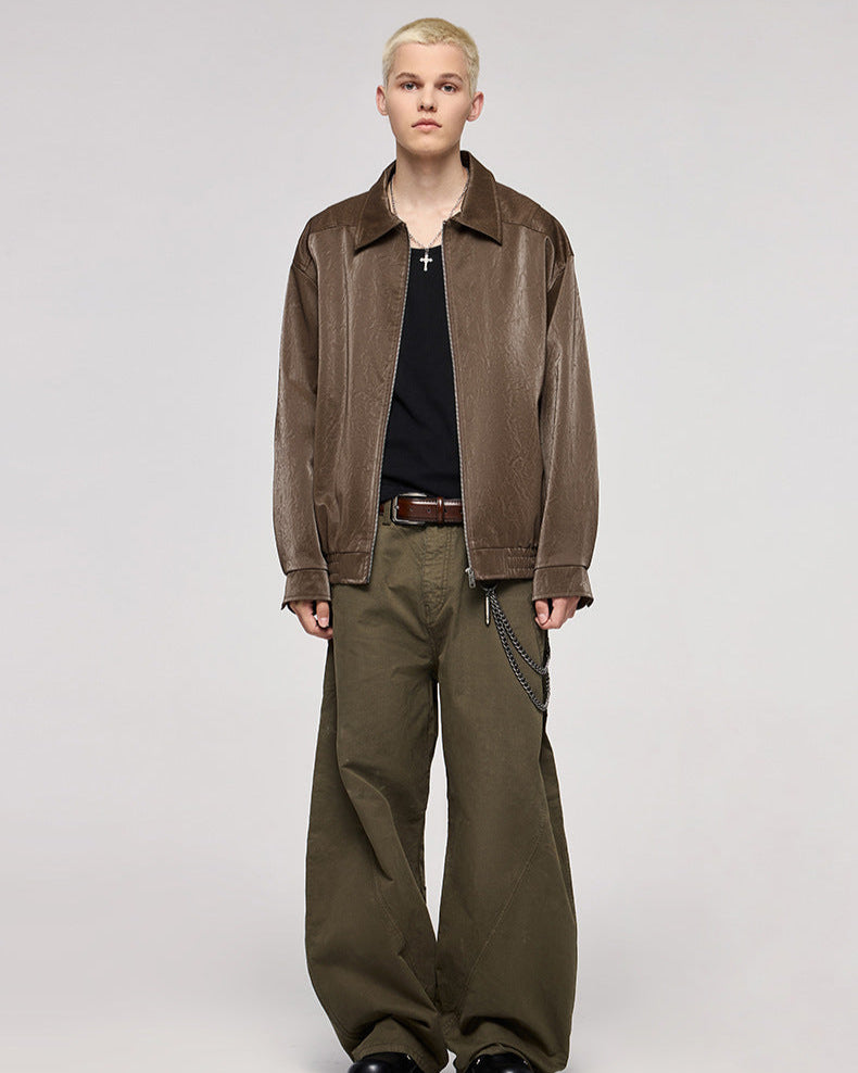 Kunstlederjacke mit Reißverschluss mit Knittereffekt