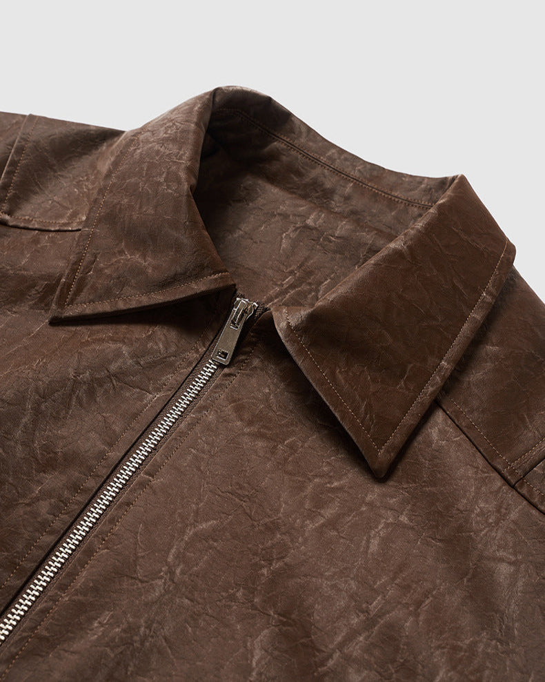 Kunstlederjacke mit Reißverschluss mit Knittereffekt