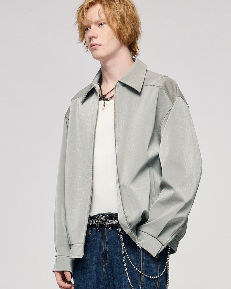 Kunstlederjacke mit Reißverschluss mit Knittereffekt