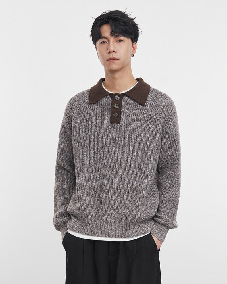 Old Money Style Henry Kragen Strickpullover mit flachem Saum