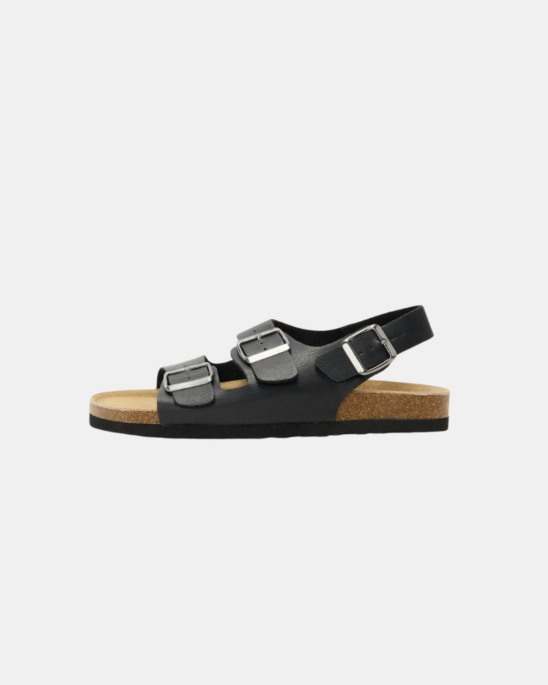 Sandalias de piel ajustables con tira trasera - Negro