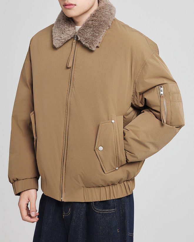 Chaqueta de plumón con cuello de piel desmontable