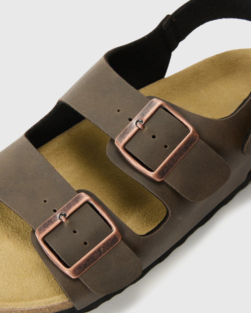 Sandalias de piel ajustables con tira trasera - Marrón