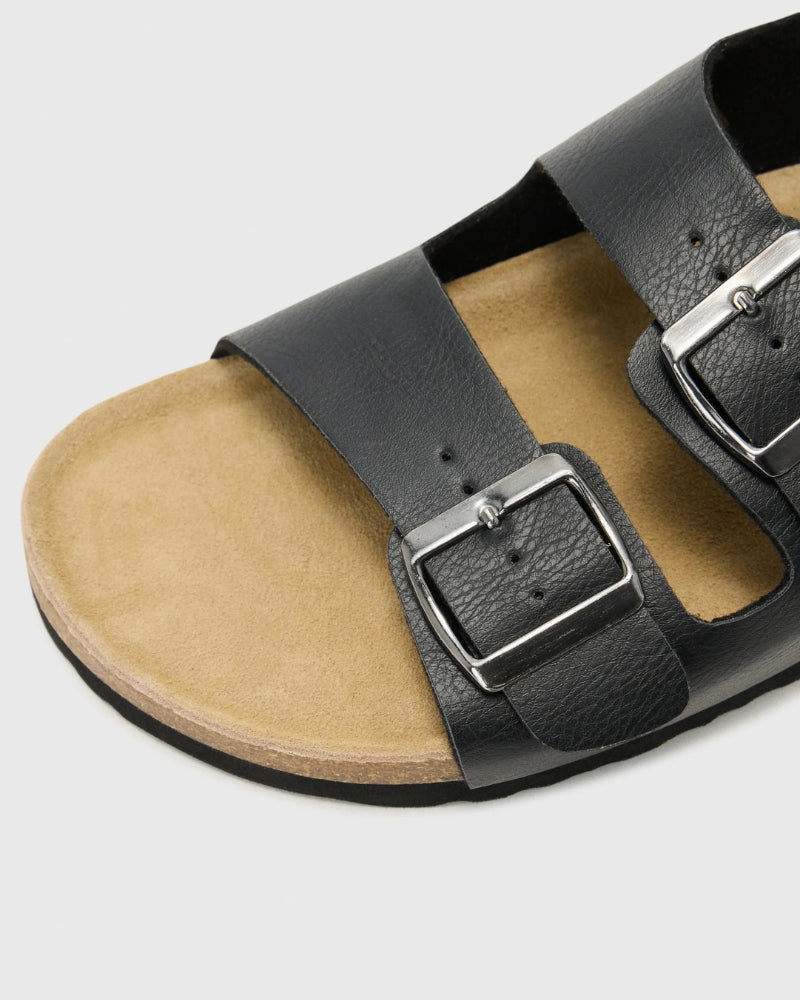 Sandalias de piel ajustables con tira trasera - Negro