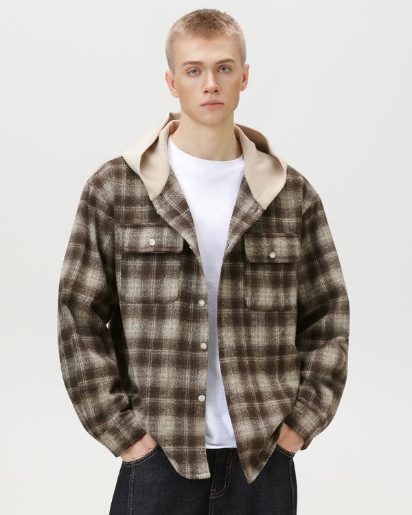 Chaqueta overshirt a cuadros con capucha a cuadros