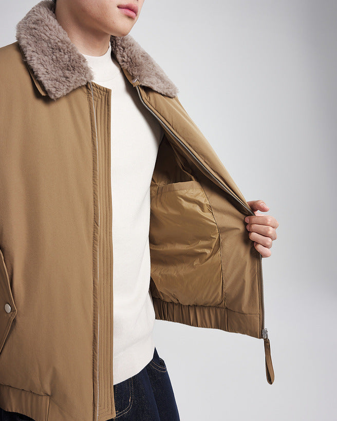 Chaqueta de plumón con cuello de piel desmontable