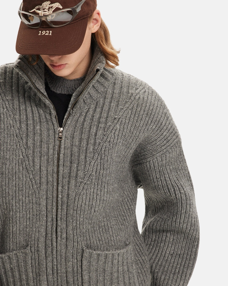 Chaqueta de lana acanalada con cremallera