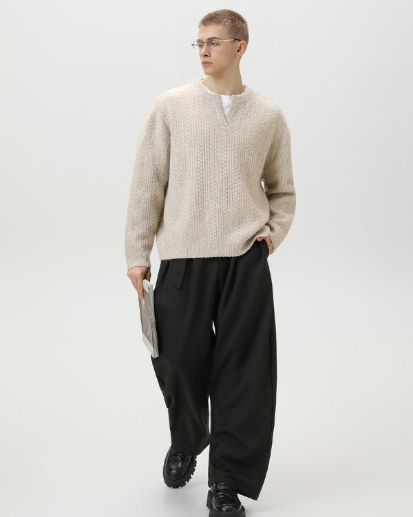 Jersey de punto por cable con cuello de muesca