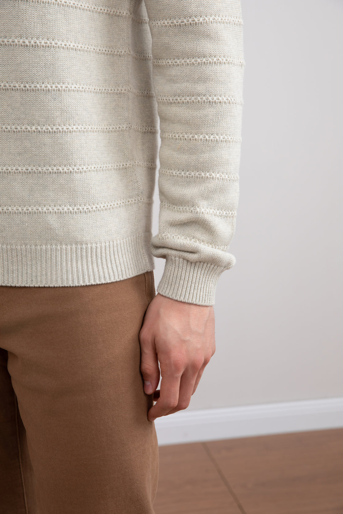 Jersey Polo Abierto Beige Mélange Textura Punto