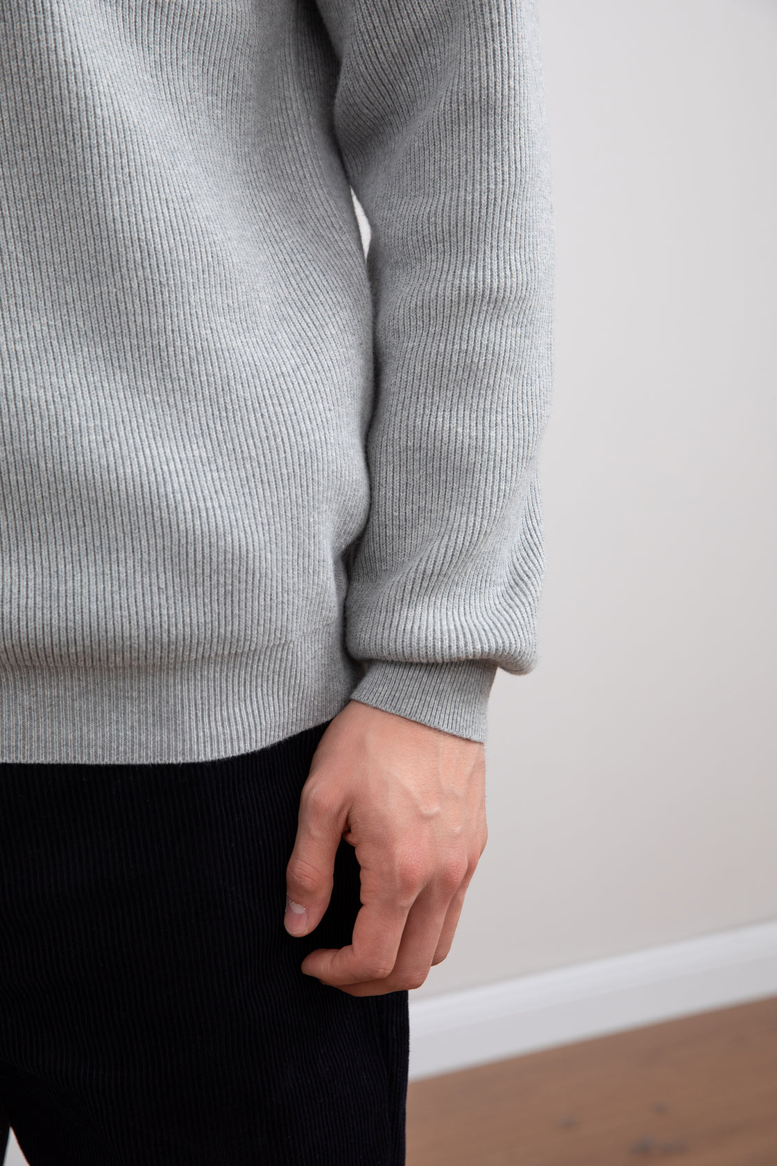 Jersey half-zip cuello alto de canalé inglés Mélange gris