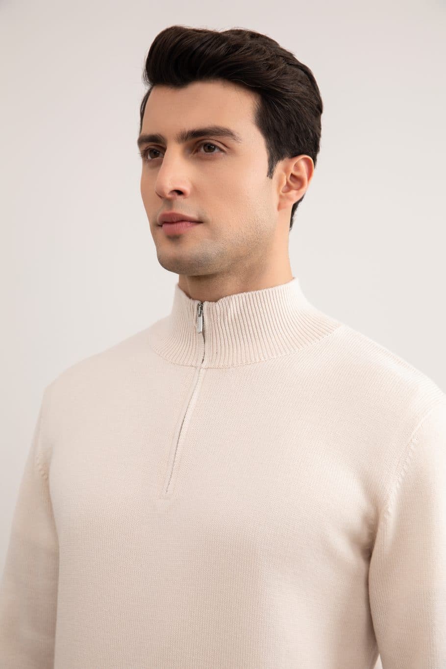 Jersey Half-Zip de lana merina beige