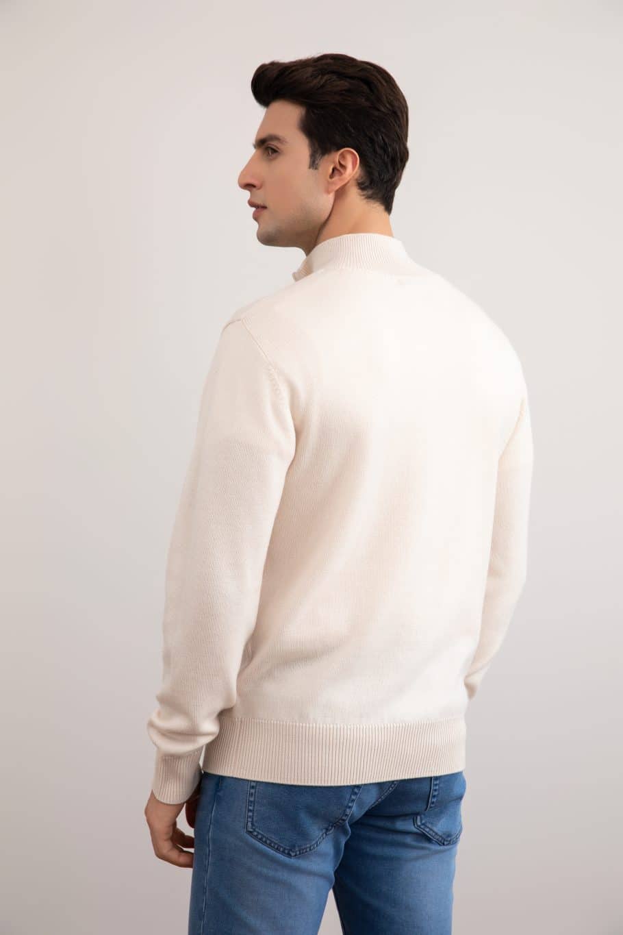 Jersey Half-Zip de lana merina beige