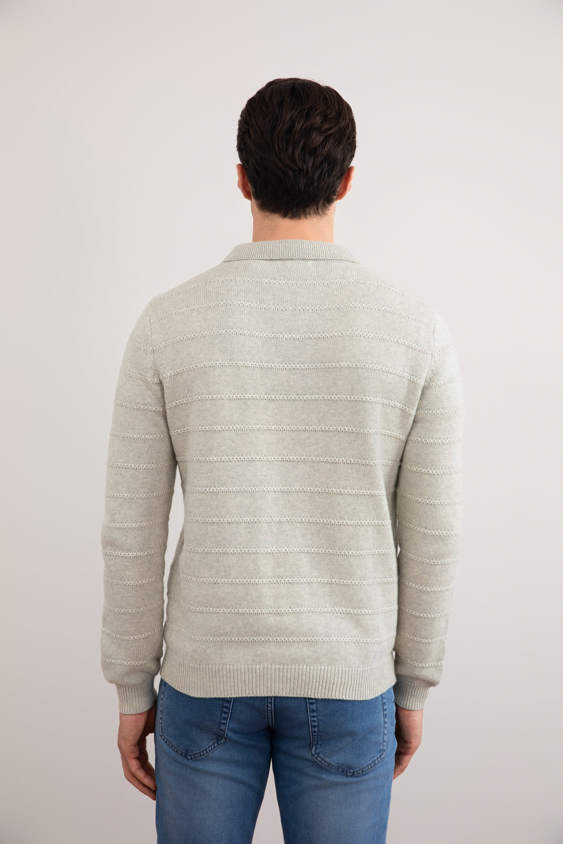Jersey Polo Abierto Gris Mélange Textura Punto