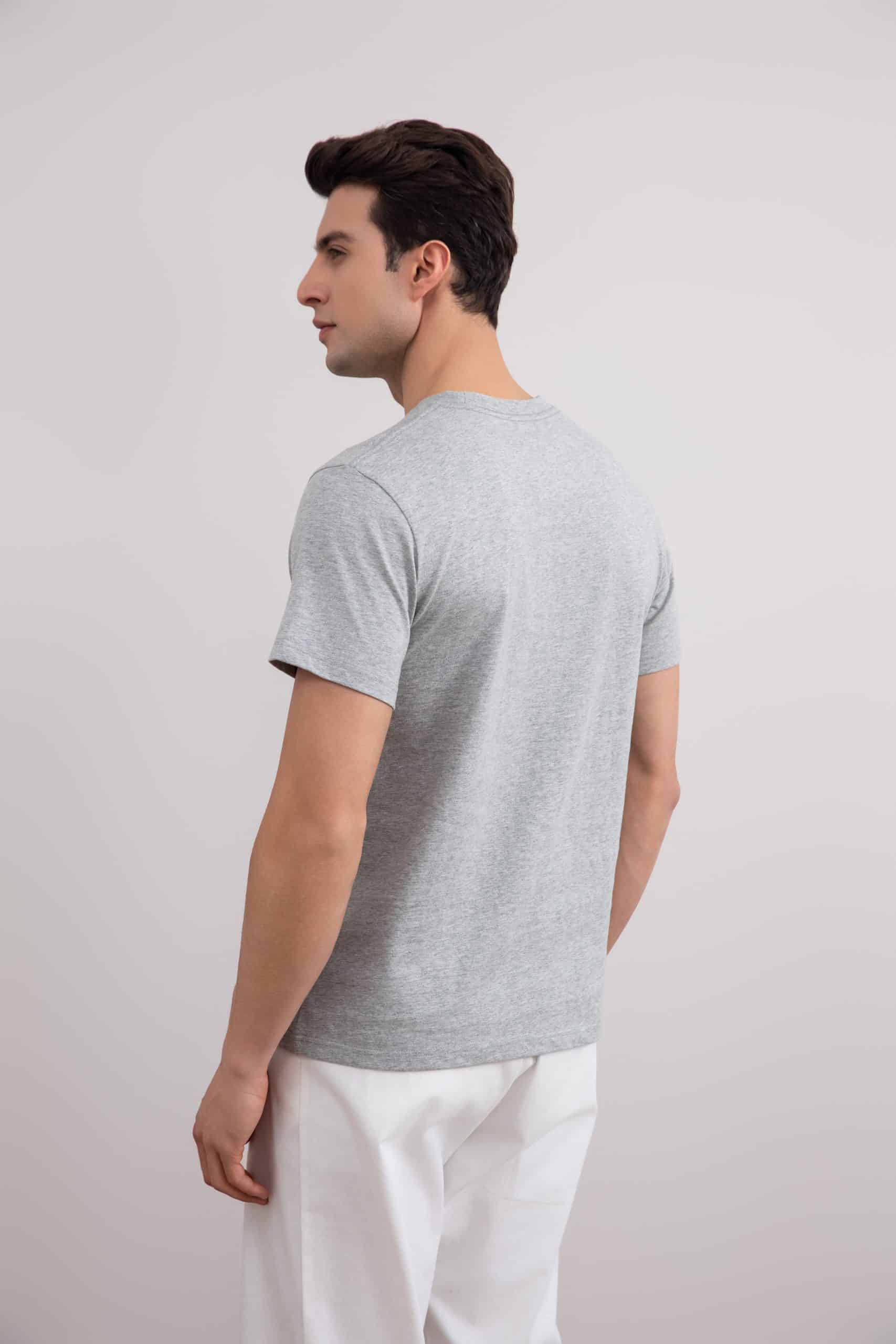 Gris Mélange Slim fit Camiseta cuello redondo