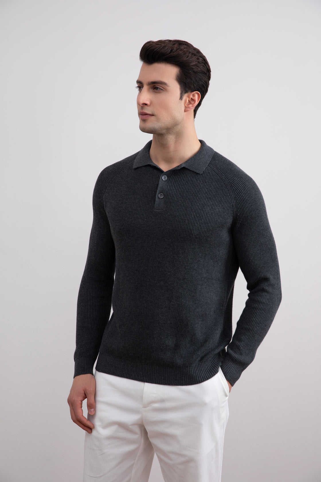 Polo inglés de canalé carbón