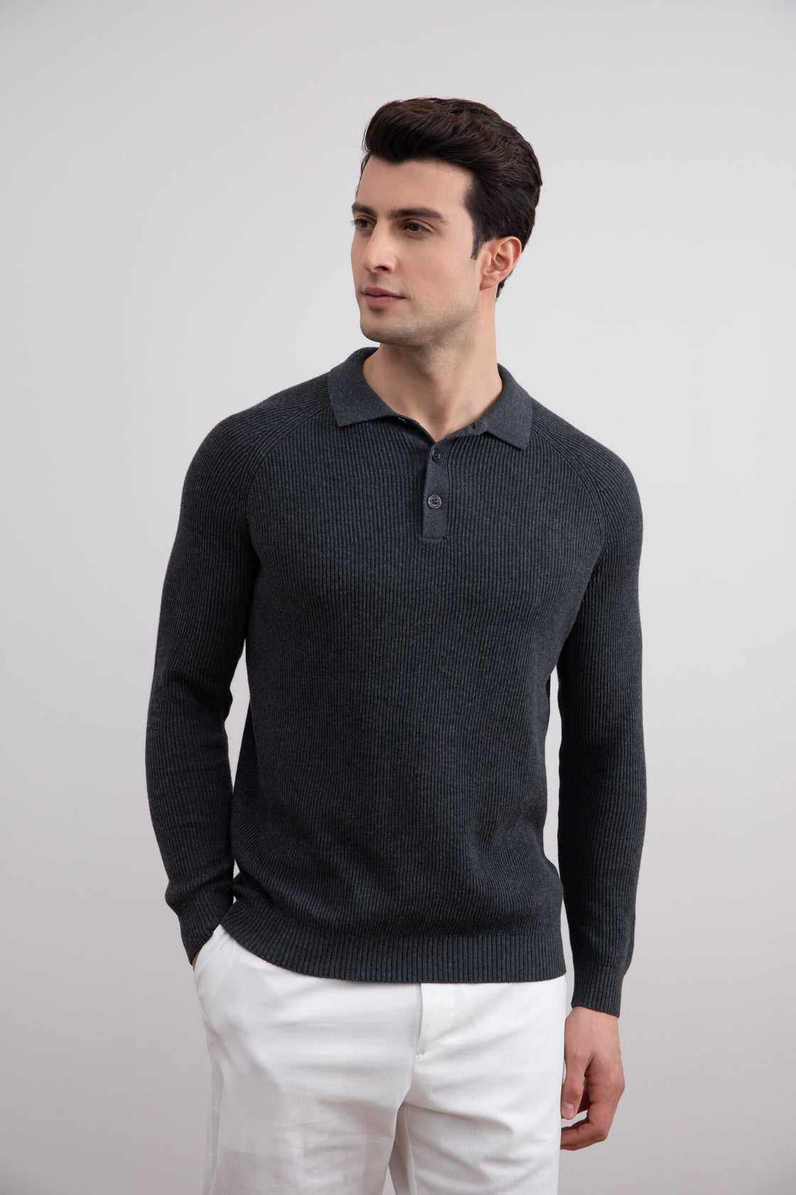 Polo inglés de canalé carbón