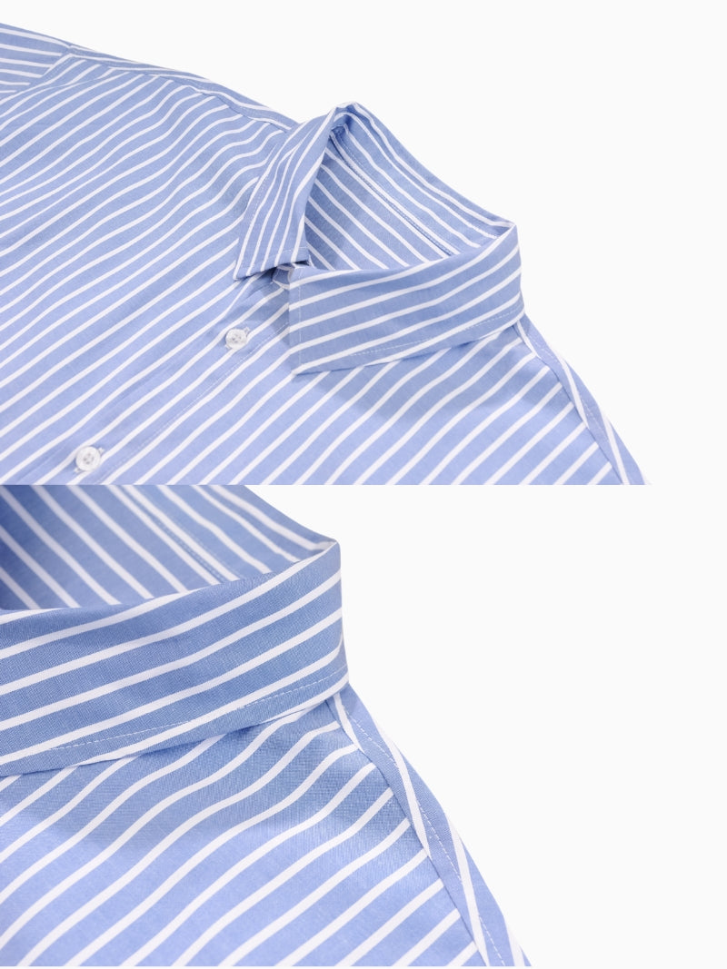 Blusa suelta de lino a rayas con mangas cortas