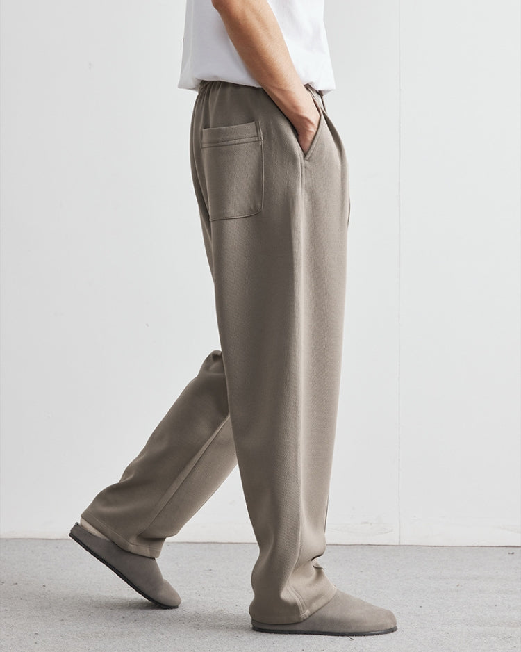 Pantalones rectos de tacto suave con cintura y cordones