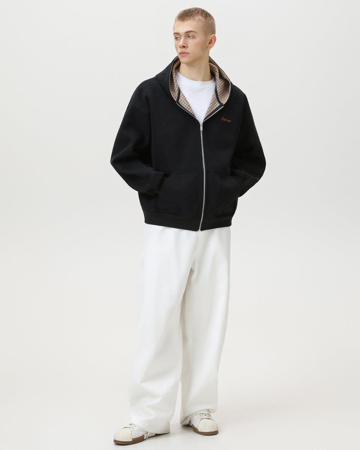 "Sudadera con cremallera y forro a cuadros "Get Real