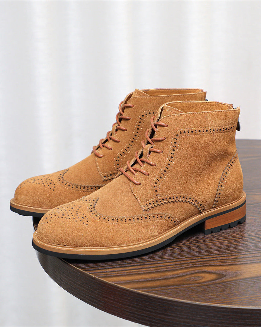 Botas Brogue de ante con cremallera