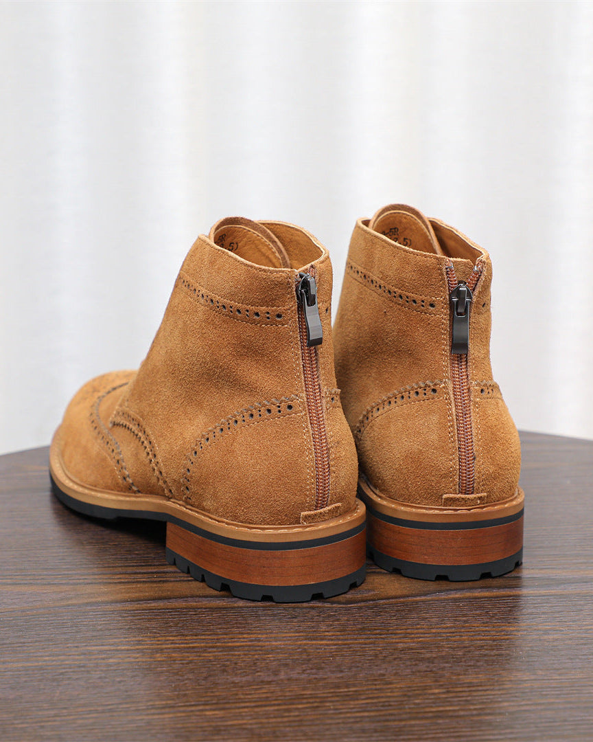 Botas Brogue de ante con cremallera