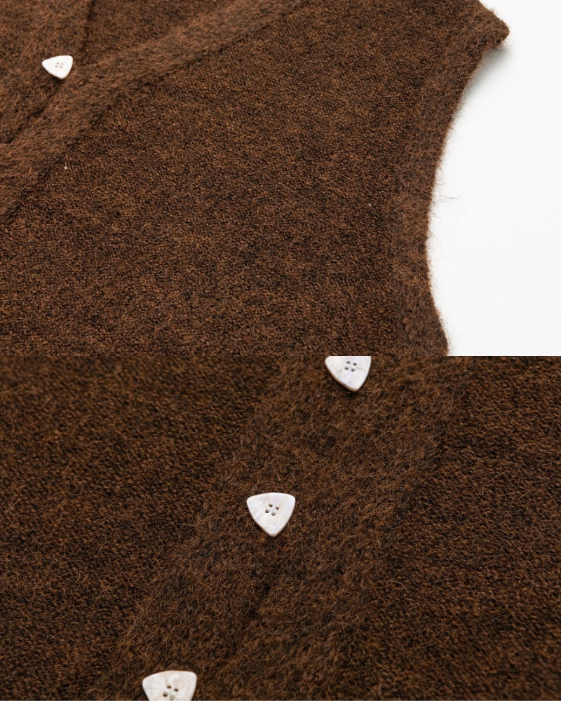 Villasekoitteinen, kuvioitu neulottu hihaton liivi, nappi