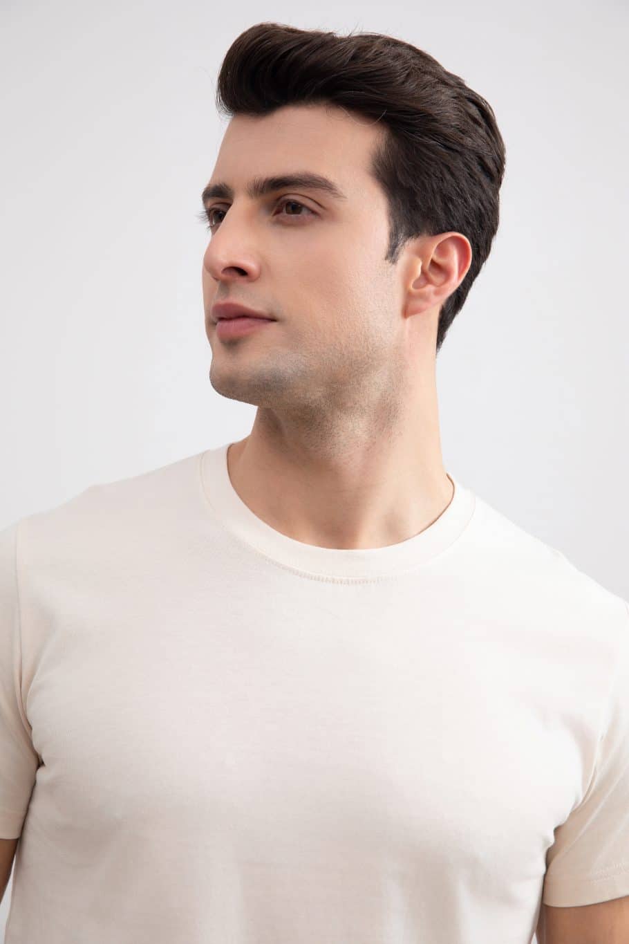 Beige Slim fit Crew-kaula-aukkoinen T-paita