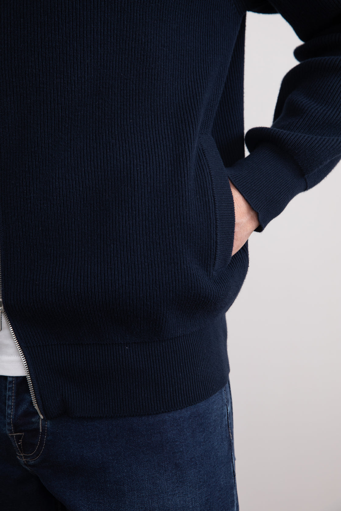 Navy English Rib Full Zip Cardigan