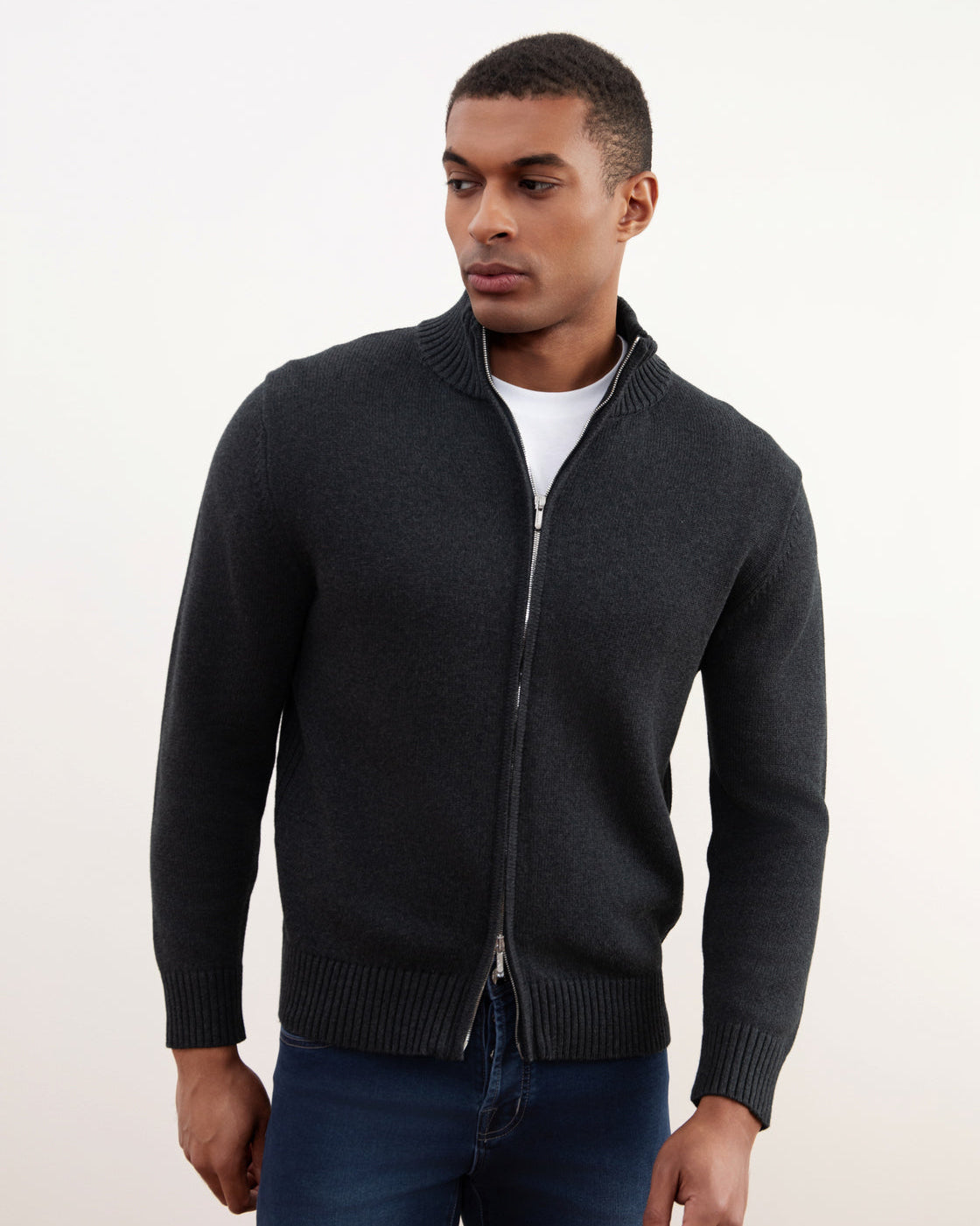 Charchoal Ribbed Zip-Up villapaita
