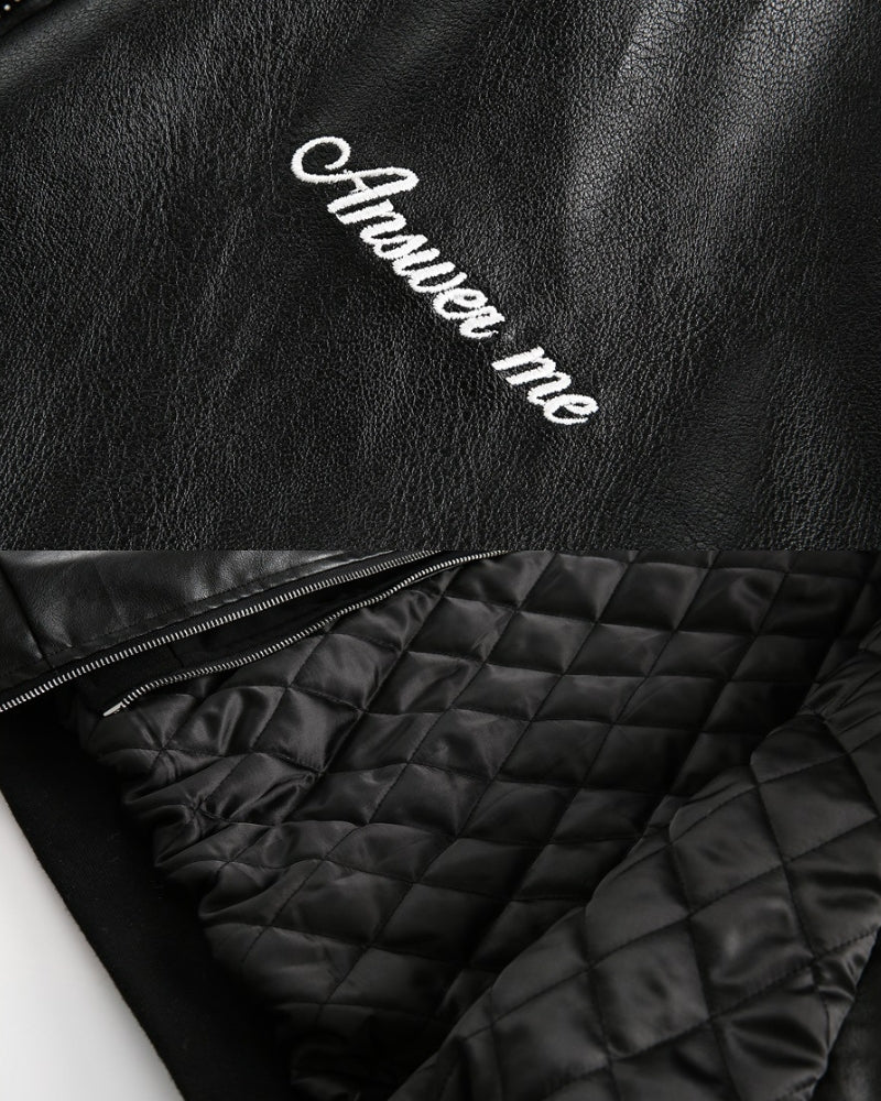 Rento nahkainen ANSWER ME kirjailtu bomber-takki